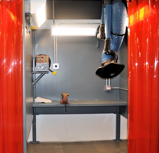 welding booth with curtains