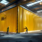 company-branded-industrial-vinyl-curtain-used-as-a-temporary-wall-for-a-construction-site