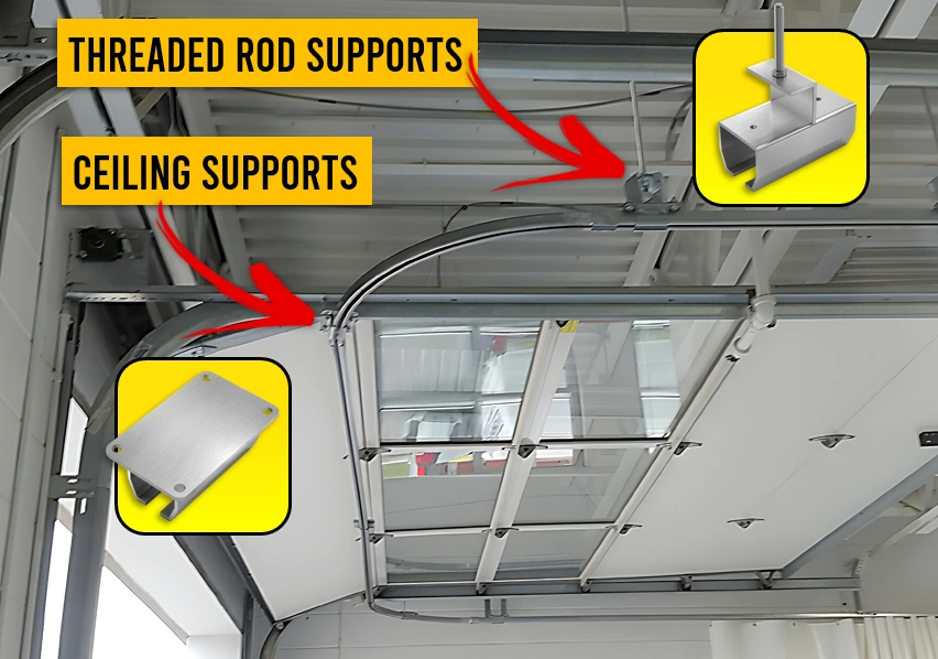 hang curtain track under garage door